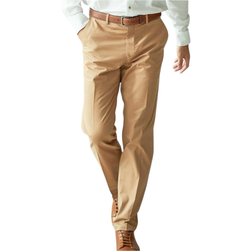 NEW Savile Row London Classic Khaki Tan Men's Chino Flat Front Pants size 32x30